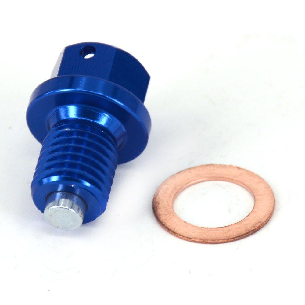 JFG RACING M10 x 1.25 Magnetic Oil Drain Plug Bolt with Sealing Washer for YZ125/125X/250F/250FX/450F/450FX WR250F/450F DRZ400S/E/SM Dirt Bike Blue