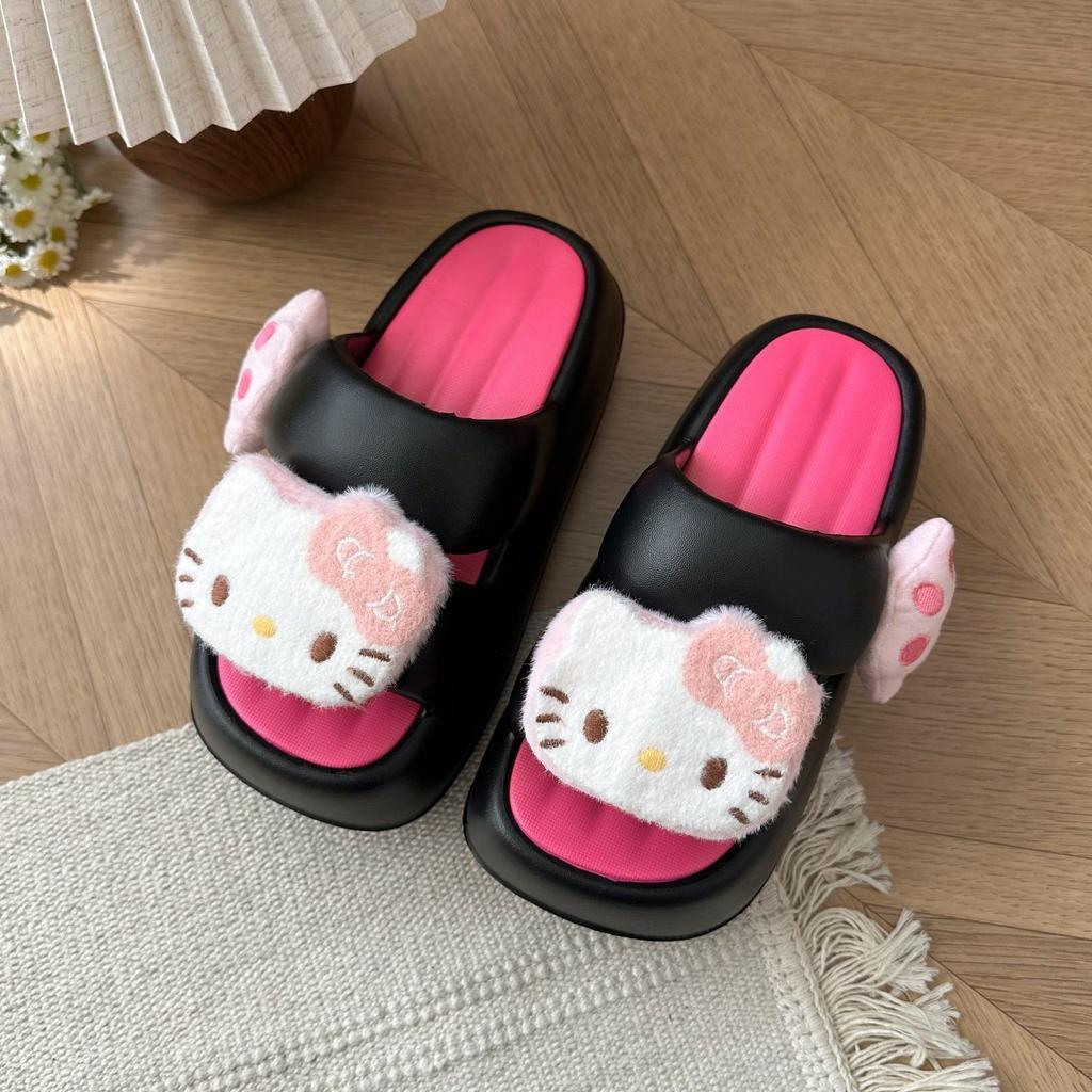 2025 summer new Internet celebrity thick bottom heightening non-slip word cool slippers cute girl heart Hello Kitty slippers outside wear