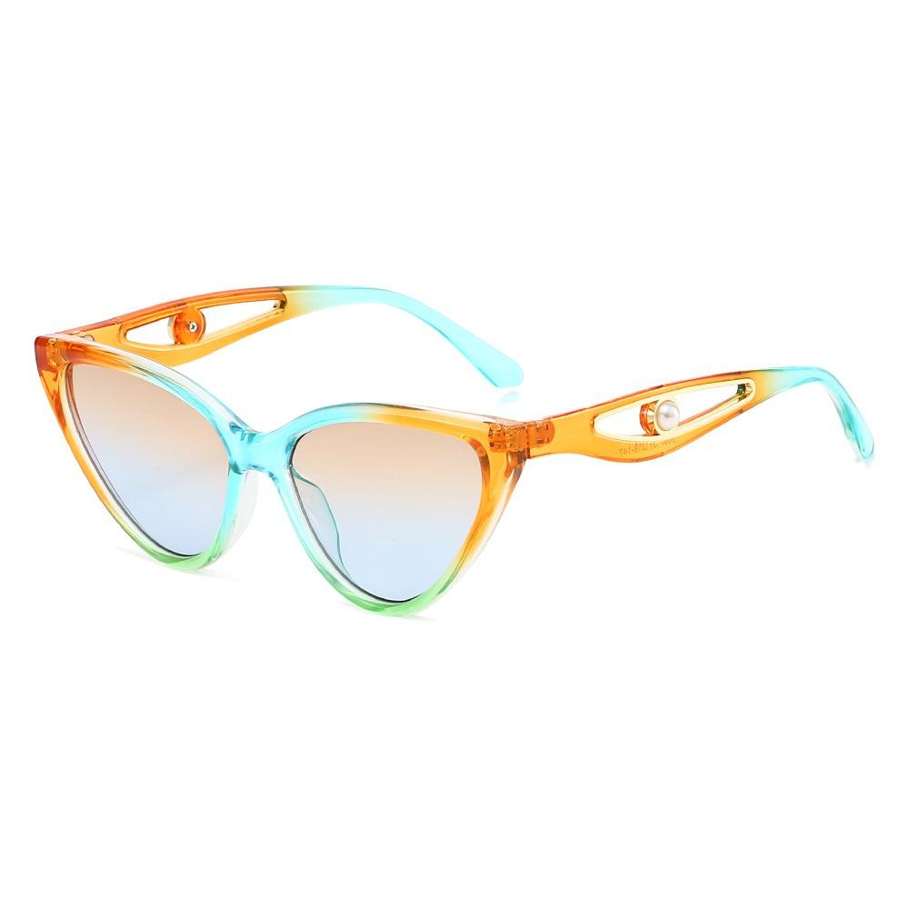 New Luxury Multi Color Gradient Cat Eye Women Sunglasses Personality Hollow Pearl Decoration Design Trendy Men Sun Glasses Uv400