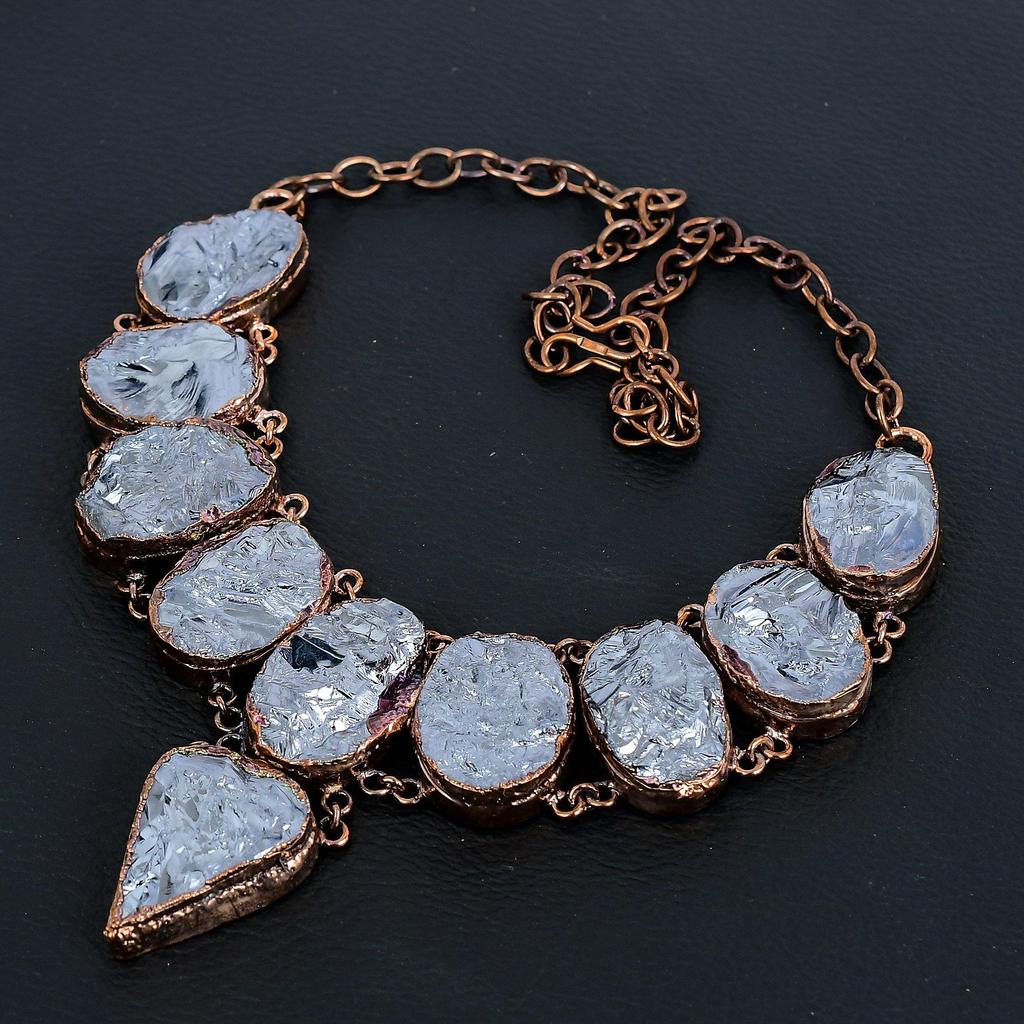 Collier Bijou Pierre Brute Shungite, Magnifique Collier Fait Main Pour Elle, Bijou Collier Cuivre Électroformé Pour Femmes