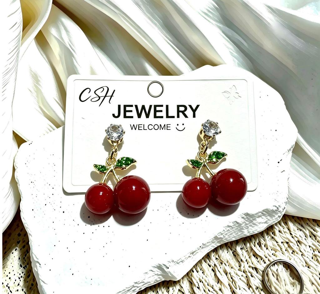 DIY Fresh Sweet Cherry Enamel Stud Earrings for Women