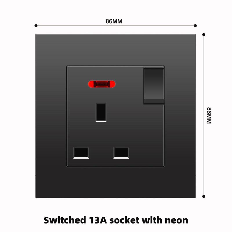 British 13A Socket with USB-C Fast Charging, Hong Kong & Macau Version, Black 3-Hole Square Pin 86 Panel