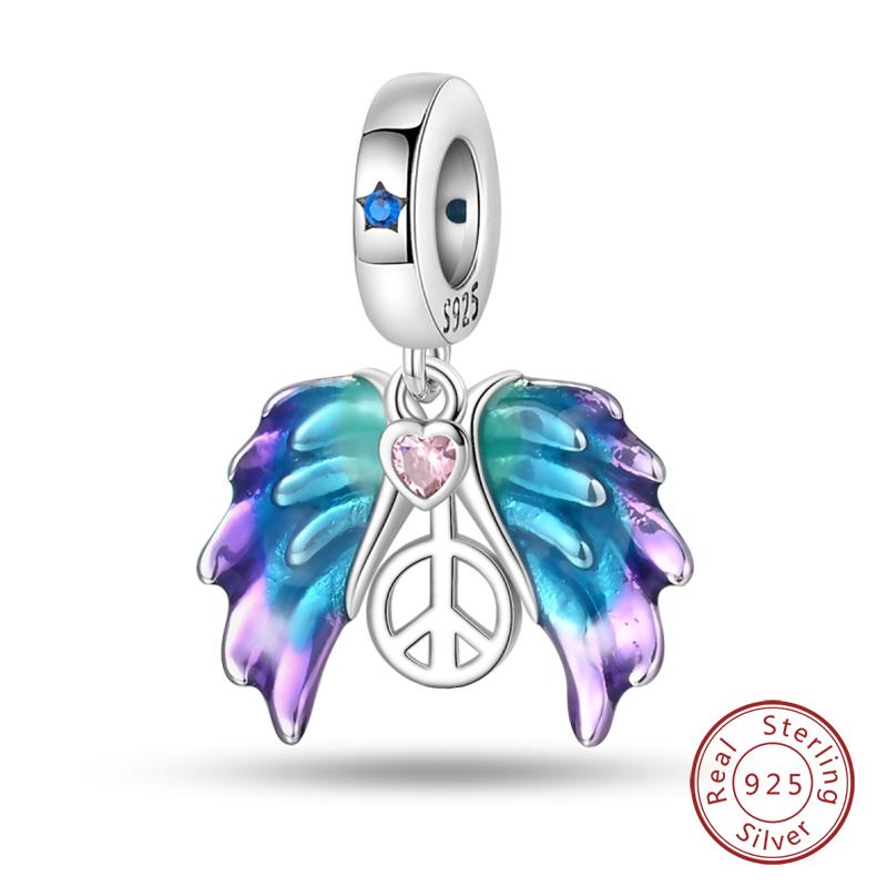 New Copper Fashion Chameleon Blue Whale Guardian Wing Drunk Angel Charms Beads Fit Diy Bracelets Original Jewelry