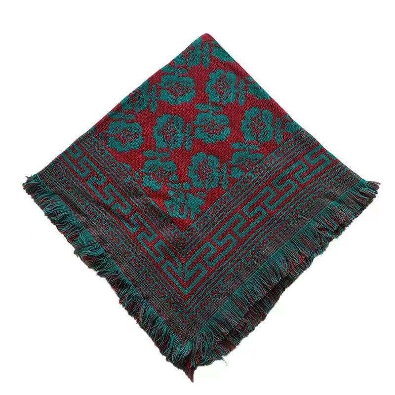 Ethnisch Stil Damen Quadratisches Tuch Mit Blumenmuster Warmes Winteraccessoire Für Damen Mittleren Alters