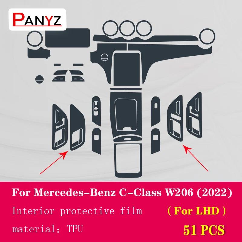 Pro Mercedes-Benz Třída C W206 Vnitřek vozu Středová konzole Průhledná TPU Ochranná fólie Proti poškrábání Opravná fólie Příslušenství