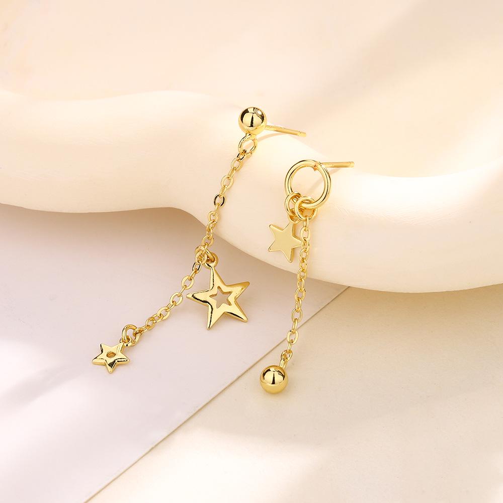 High-End Asymmetrical Star Tassel Earrings with Slim Round Beads