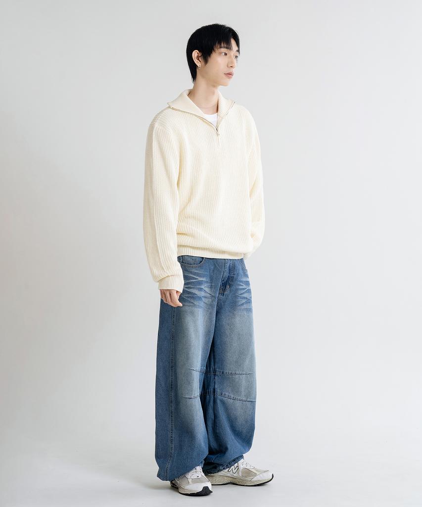 LEMAIN SECOND Oversized Voluminous Washable Half-Zip Hacci Knit [Ivory]