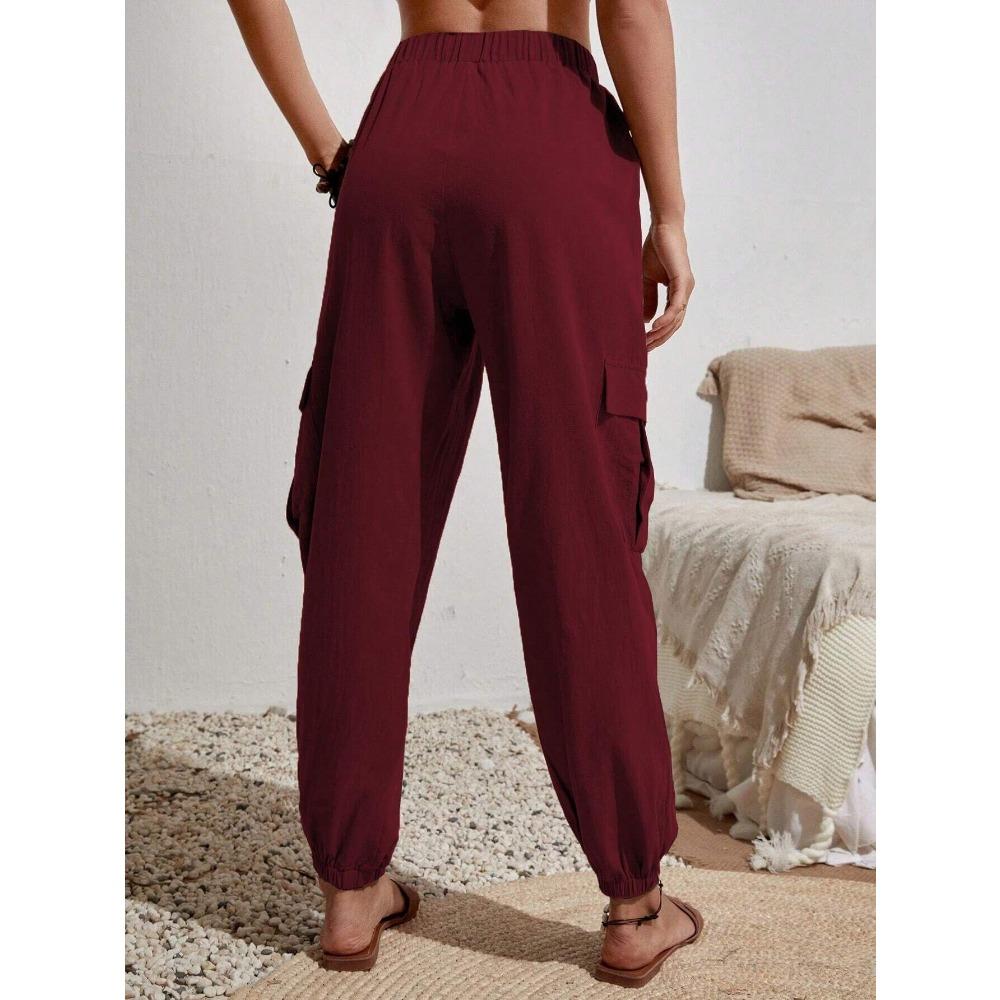 IHUASU Women's Spring and Summer with Solid Color Pocket Casual Cargo Pants for Women