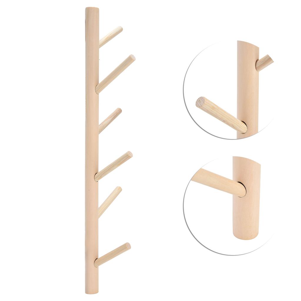 Punch Free Wall Mounted Coat Rack Towel Hanger Tree Branch Shaped Hat Rack for Living Room(Wood
