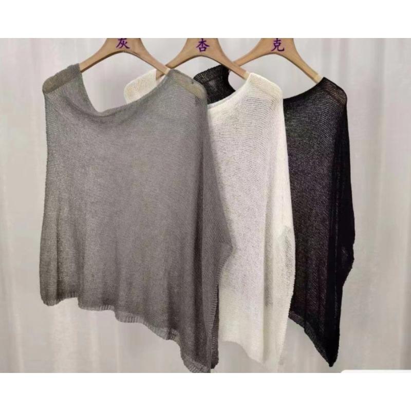 

Vintage gray thin sexy slanted shoulder sleeveless knitted sweater women s summer loose irregular cape blouse top One size fits all [recommended 80-60kg]