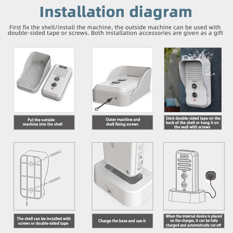 1-2 Mile Range 3 Volume Levels Rechargeable Voice Intercom Doorbell Wireless Doorbells Waterproof Electronic Intercom System