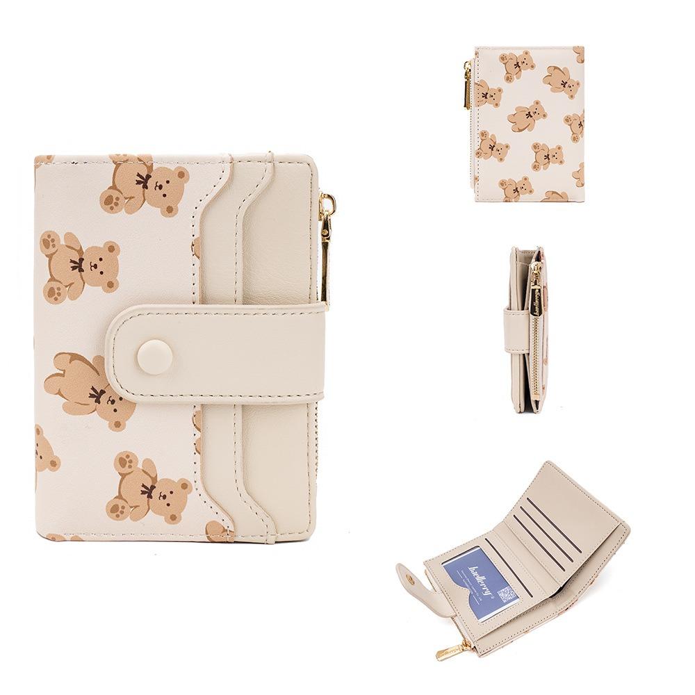 Damen-Geldbörse mit Cartoon-Teddybär-Motiv, großem Münzfach mit Druckknopfverschluss, faltbarer, multifunktionaler Clutch