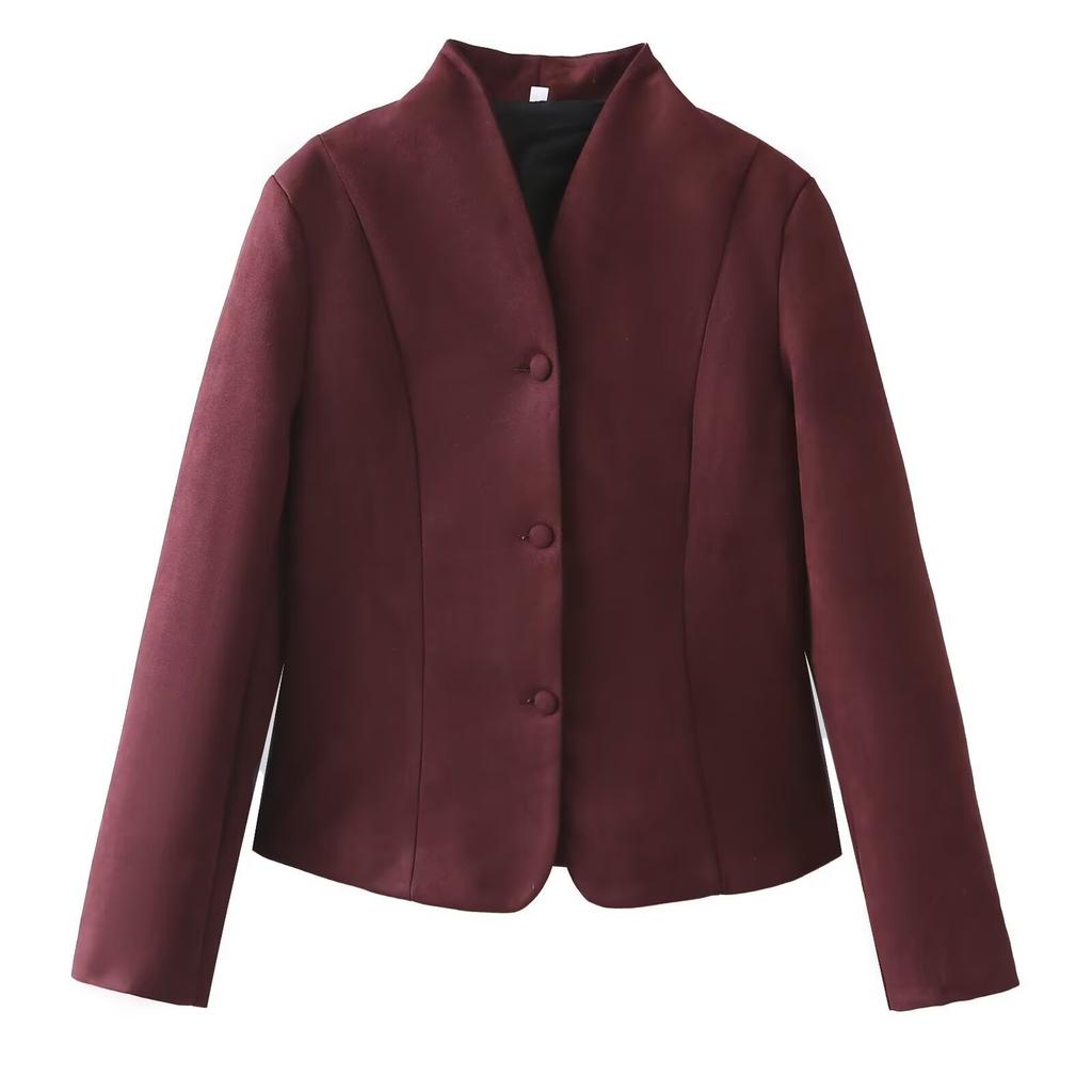 European and American style, new women's clothing, fashionable, casual, versatile, solid color stand-up collar slim jacket