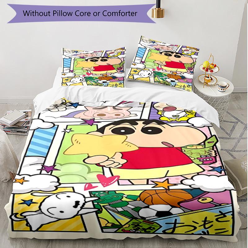 Set copripiumino 3 pezzi (1*Copripiumino + 2*Federe, Senza Nucleo), Set Biancheria da Letto Morbido Stagione Unica con Stampa Crayon Shin, Regalo per Arredamento Camera da Letto