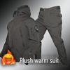 Men's Windproof Camo Sharkskin Tactical Suit with Fleece Lining for Winter Cycling and Workwear