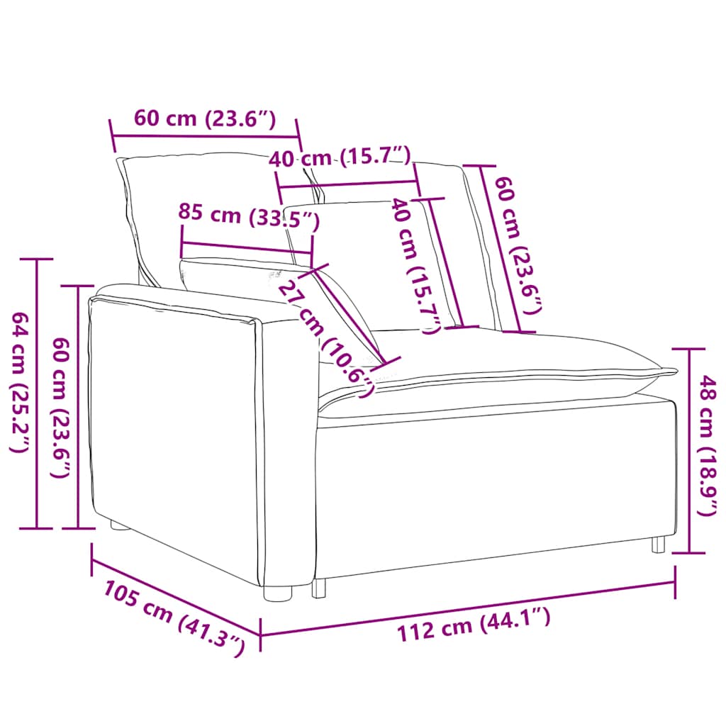 Modular Sofa End Module with Armrest and Cushions Pink 100 Cm