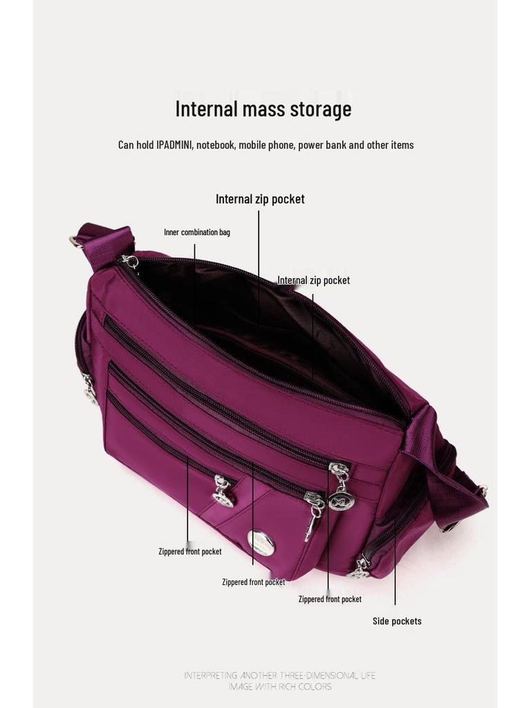 Korean Style Nylon Multi-Compartment Women's Casual Crossbody Bag with Large Capacity