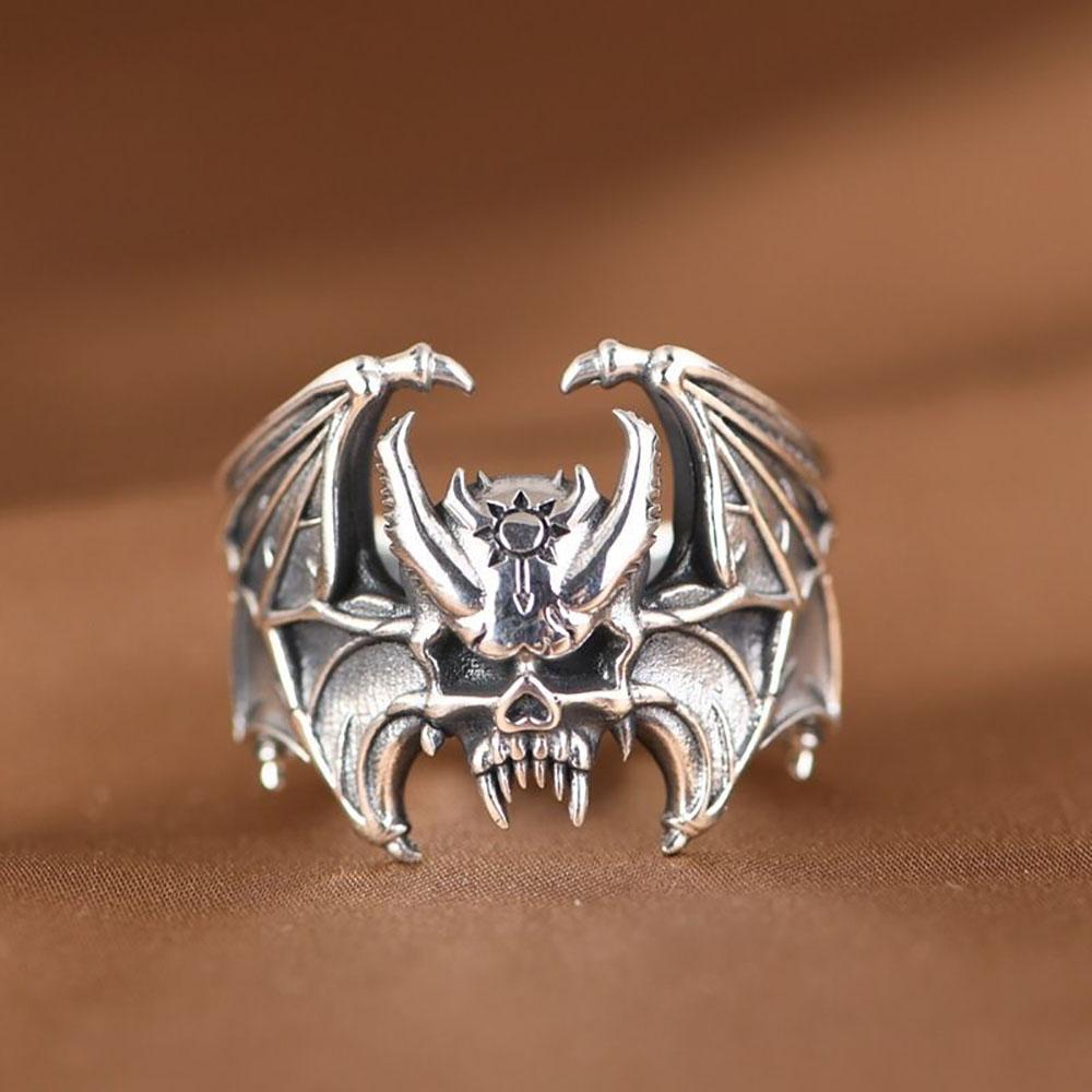 

Skull Bat Adjustable Ring Halloween Women Men Punk Biker Cocktail Gothic Fashion Jewelry resizable