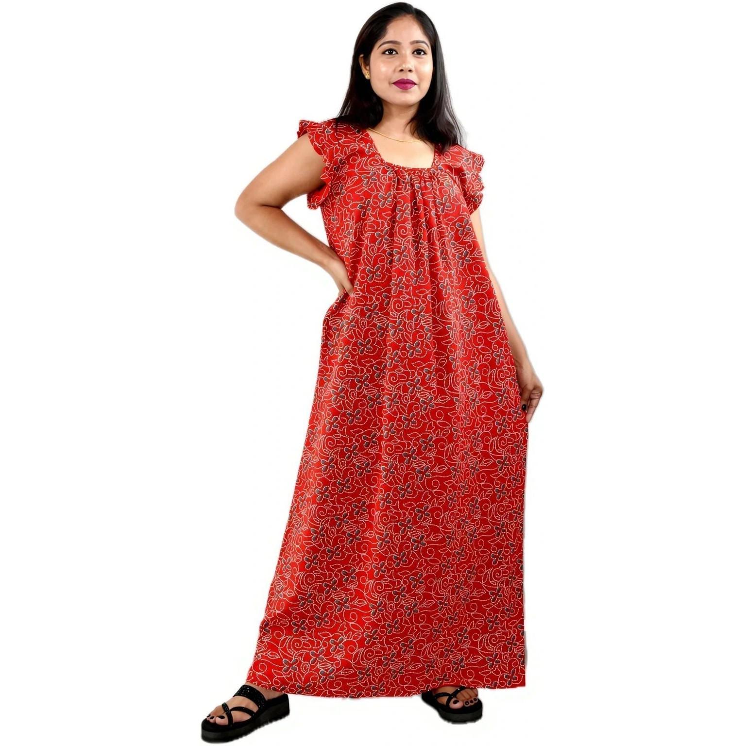 Indian Women Summer Sleepwear Night Gown Dress Beautiful Printed Cotton Nighty 2XL-44