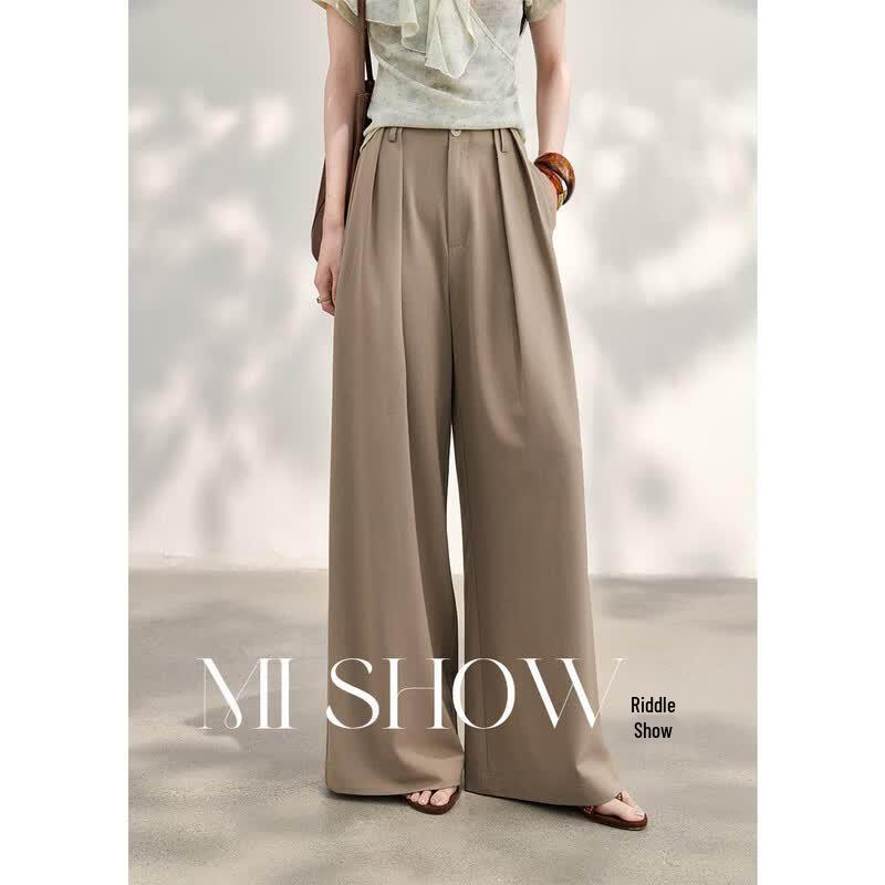 Women s High-Waisted Draped Straight-Leg Casual Pants L