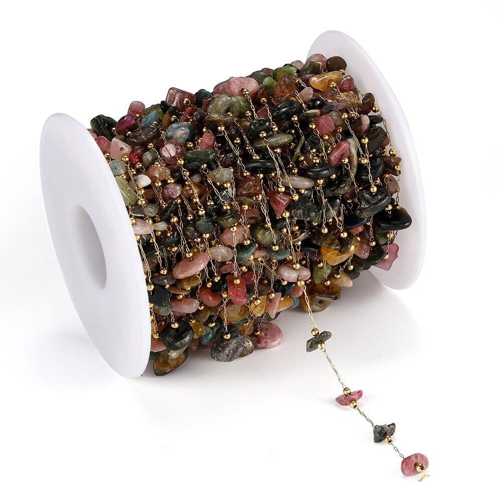 1 metr kamienny łańcuszek kryształowe nieregularne szklane kamienne koraliki łańcuchy ze stali nierdzewnej dla naszyjnik DIY bransoletka komponenty do wyrobu biżuterii