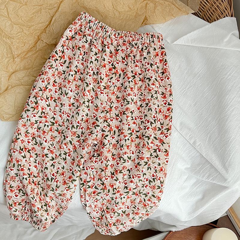 Çocuk Kız Çiçek Baskı Pantolon Gevşek Yumuşak Pantolon Bebek Harem Pantolon