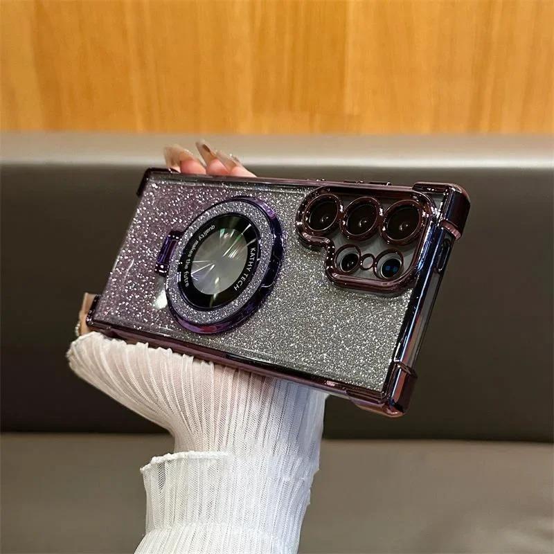 Suitable for Samsung A55 Mobile Phone Case Magnetic Flash Powder A56 Electroplated Transparent A17 Airbag Anti Fall A35 Acrylic 5G Set