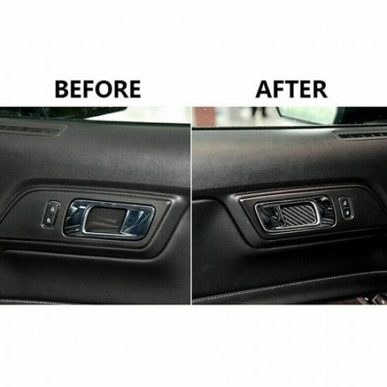 Carbon Fiber Door Handle Bowl Stickers Cover Trim For Ford Mustang 2015-