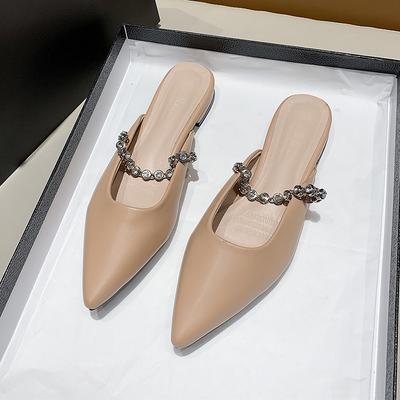 Sandali infradito estivi in stile francese con catena, mules a punta, tacco quadrato a mezza scarpetta, sandali casual con tacco alto