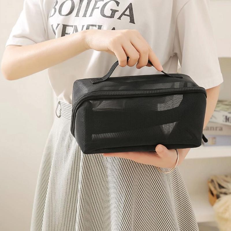 Breathable Mesh Cosmetic Bag Large Transparent Makeup Organizer for Travel Portable Toilet Wash Bag Multi-function Clear Pouch
