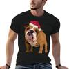 Bulldog In a Santa Hat TShirt Soft AntiShrink Cotton Tee