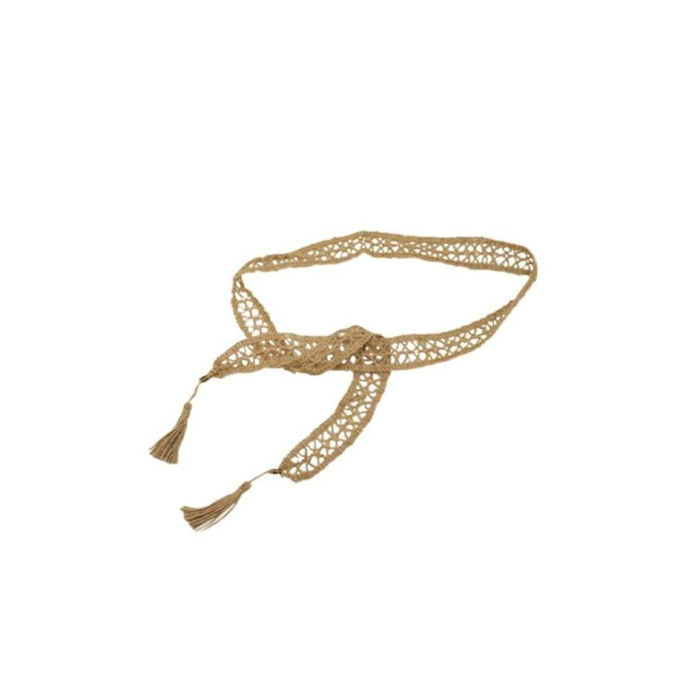 Ethnic Style Cotton and Linen Woven Belt Long Silver Leaves Waist Chain  Spicy Girls