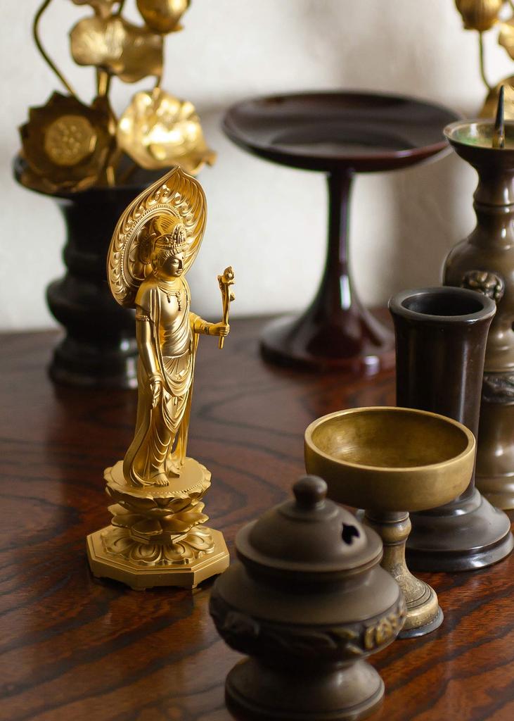 Buddhist statue of Shokannon 15cm Makita Rinzai Takaoka bronzeware Bodhisattva, (gold plated/24k gold), sculptor Shuun, model "Tendai, Shingon,