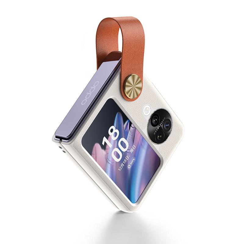 

For Oppo Find N3 Flip and Find 2 Flip Case With Hand Finger Strap Holder Folio Foldable Vegan Leather Case Cover Good Grip PU Leather&OPPO Find N3 Flip