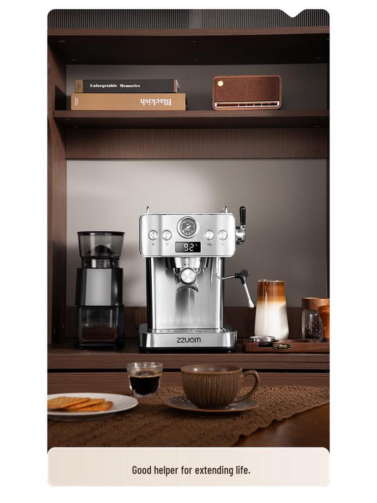 Kompaktní poloautomatický kávovar na espresso s vysokotlakou parou a napěňovačem mléka - Nerezový kávovar pro domácnost a kancelář