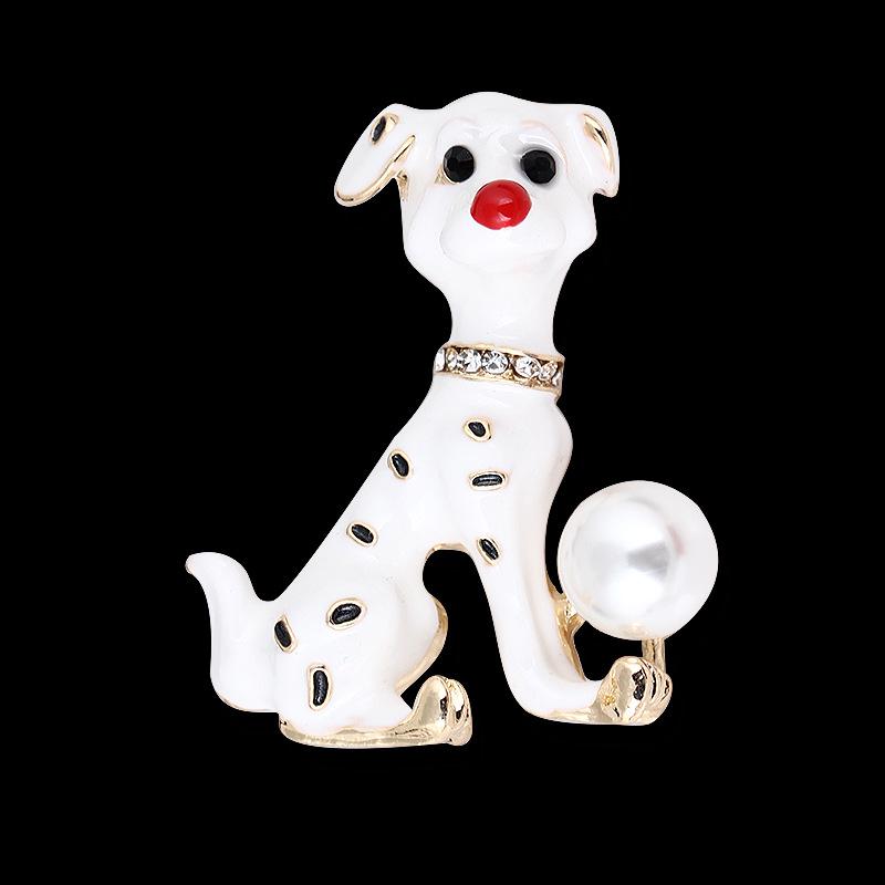 Cute Puppy Brooch Female Pearl Corsage Spotted Dog Year Budding Pet Scarf Pin Buckle The Year of The Zodiac Badge Long-Lasting Color Exquisite Brooch