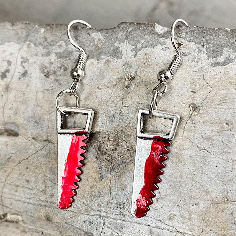 Halloween Bloodstain Scissors & Axe Dagger Earrings for Women - Exaggerated Party Accessories