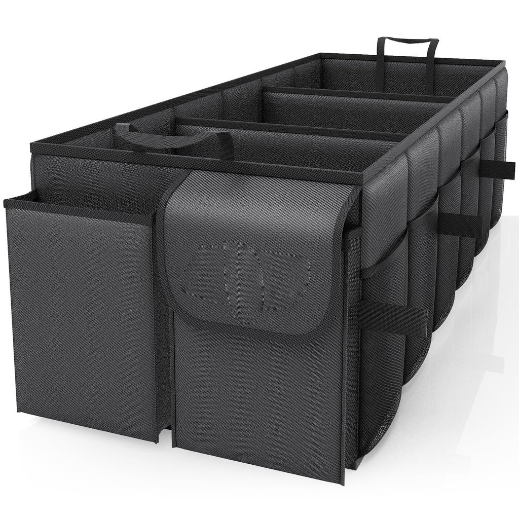 Trunk Organizer - Car Organizer, Foldable Trunk Organizer For SUVs And Sedans, Sturdy Car Organizer, Tools, Sundries, Black, 2 Compartments