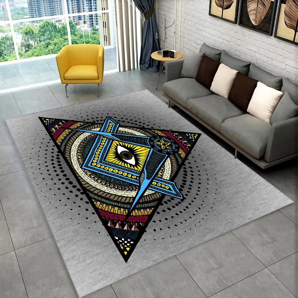 3D Freemason Masonic Illuminati Ring Area Rug,All Seeing Eye Carpet Rug for Living Room Bedroom Doormat Decor,Non-slip Floor Mat