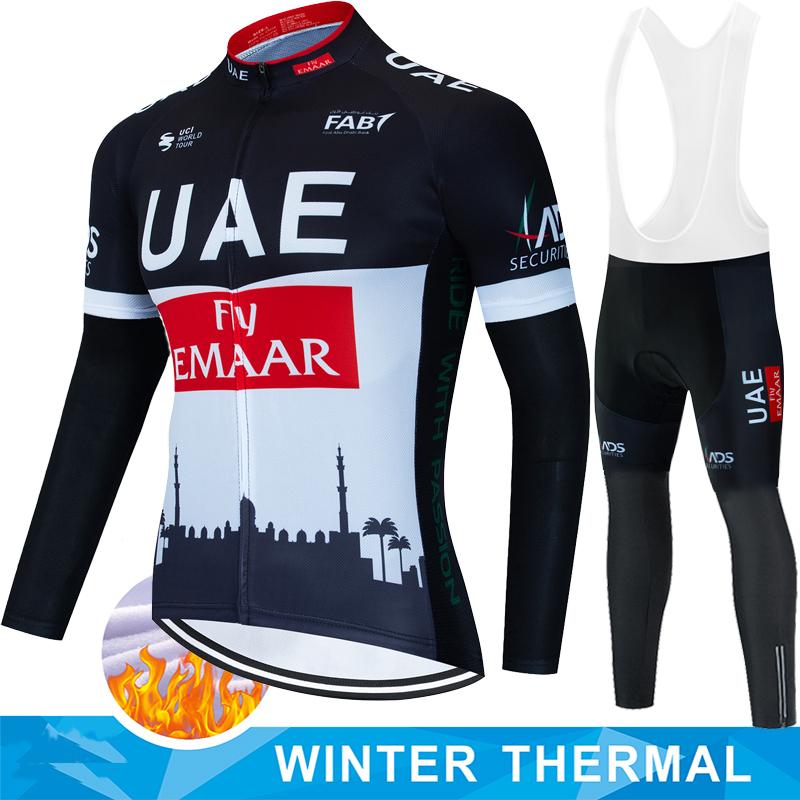 Winter Fleece Cycling Jersey Men's Shirt UAE Thermal Set Clothing Sets Man Clothes 2026 Bib Ciclismo Hombre Bicycle Suit Bike