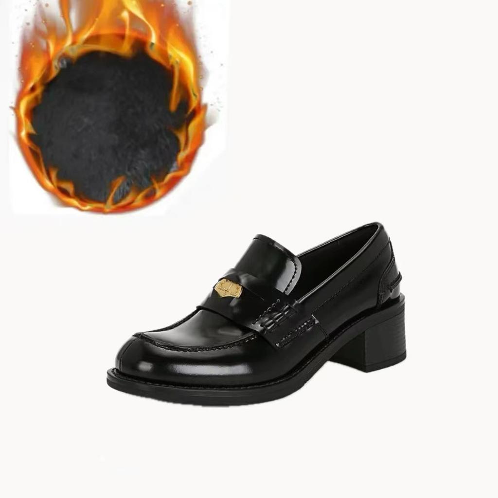 Whole Cowhide~ Retro Round Head Genuine Leather, Amiu Gold Coin Thick Sole Thick Heel Lazy Person One Pedal Loafers Women's Small Leather Shoes