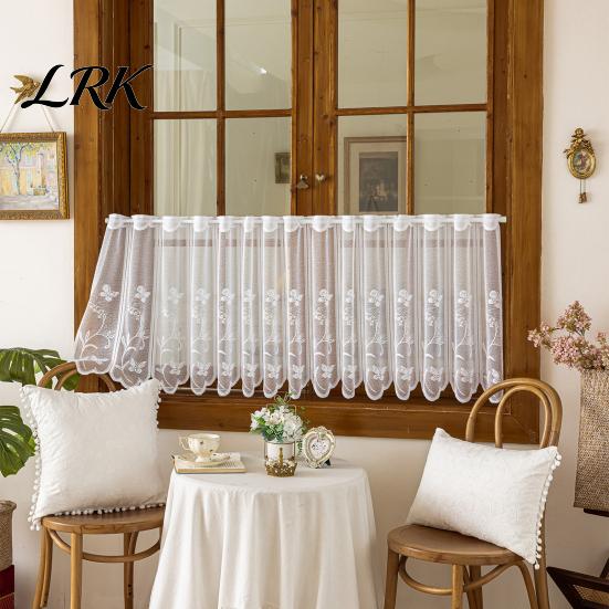 Light Filtering Small Window Panels White Lace Kitchen Curtain, Rustic Floral Over Sink Short Elegant Decor for Living Room Sheer Scalloped