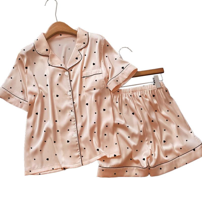 Pigiama Estivo Stampato Dolce Amore Donna Seta Ghiacciata Seta Sottile Manica Corta Comodo e Traspirante Set Loungewear