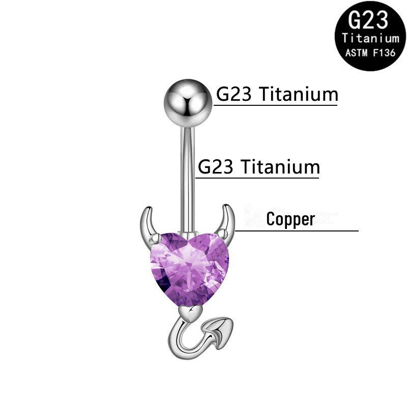 European & American Style G23 Titanium Zircon Devil Belly Button Ring, 14G Body Piercing Jewelry