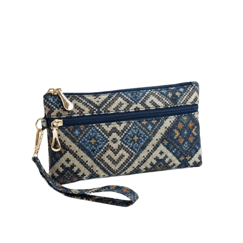 Retro Ethnic Style Clutch Purse Double Zipper Wristlet Wallet Long Wallet Cell Phone Storage