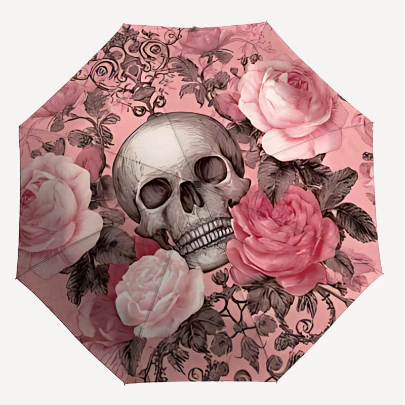 1PC Skull FlowersUmbrella-8-Rib Reinforced, Automatic Open, Lightweight & Durable, Cute Fashion Accessory for Outdoor-P210