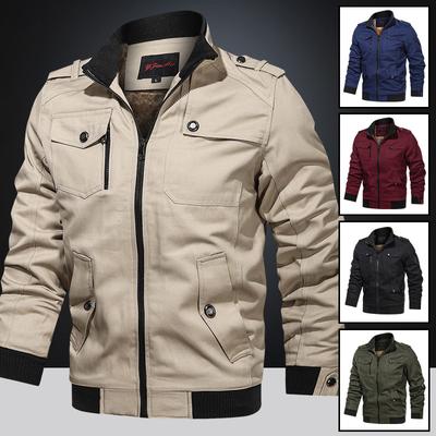 Tooling Jacket Men'S Loose Large Size Autumn And Winter Multi-Pocket Military Uniform Cotton Handsome Stand-Up Collar Casual Jacket
