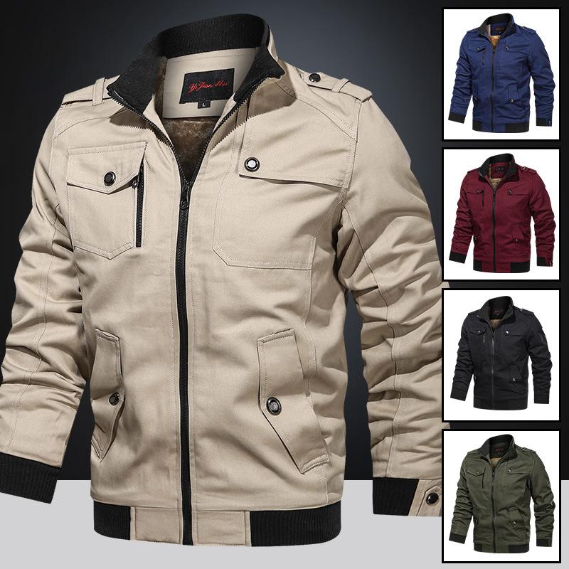 Tooling Jacket Men'S Loose Large Size Autumn And Winter Multi-Pocket Military Uniform Cotton Handsome Stand-Up Collar Casual Jacket
