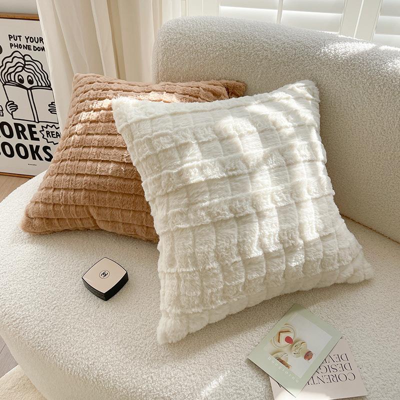 Thickened Skin-friendly Repellent Rabbit Hair Pillow Case In Autumn and Winter Living Room Sofa Cushion Square Cushion Bay Window Pillow B&B Hotel
