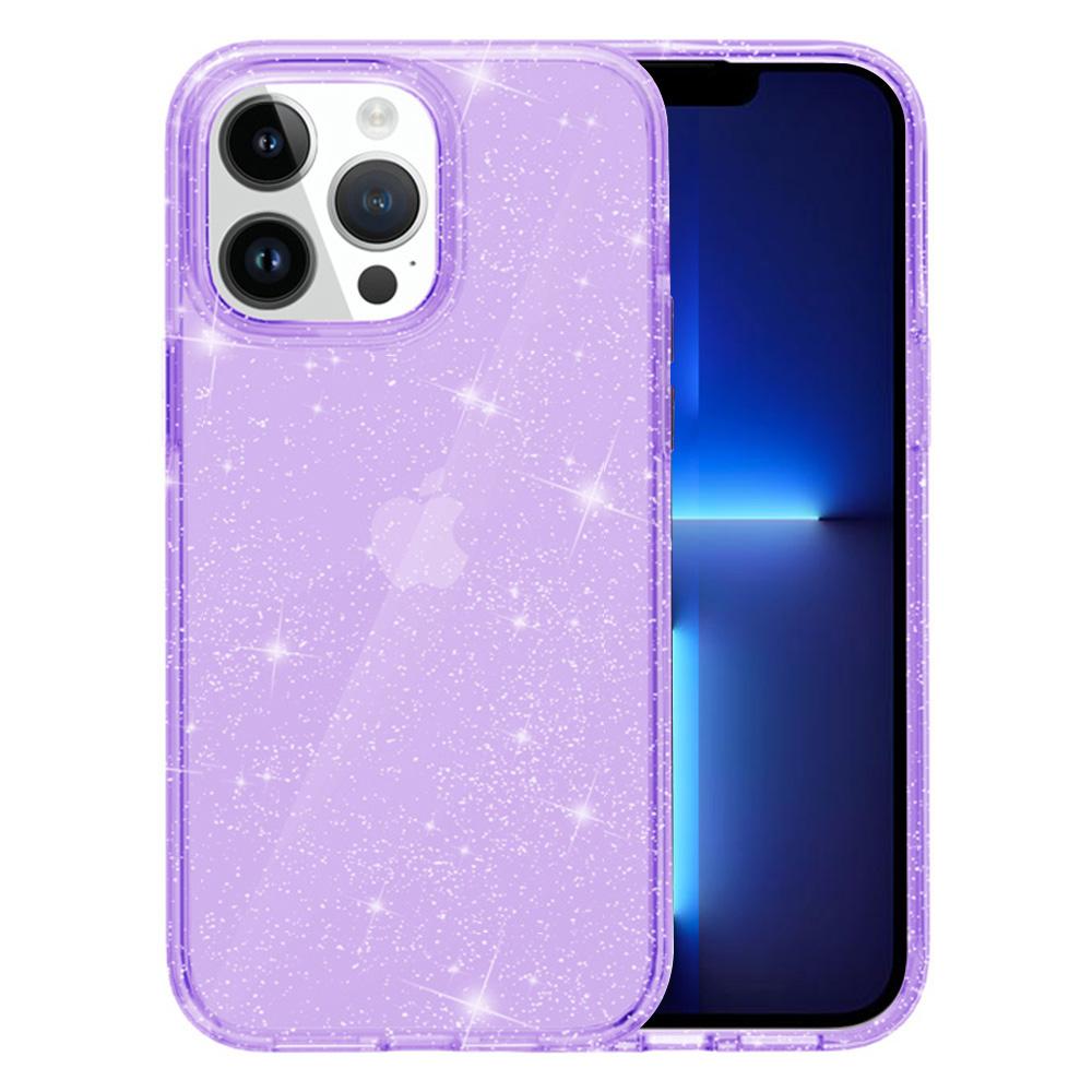 

For iPhone 13 Pro Max Clear Sparkly Powder Glitter Shiny Soft TPU+Hard PC Back Cover Purple